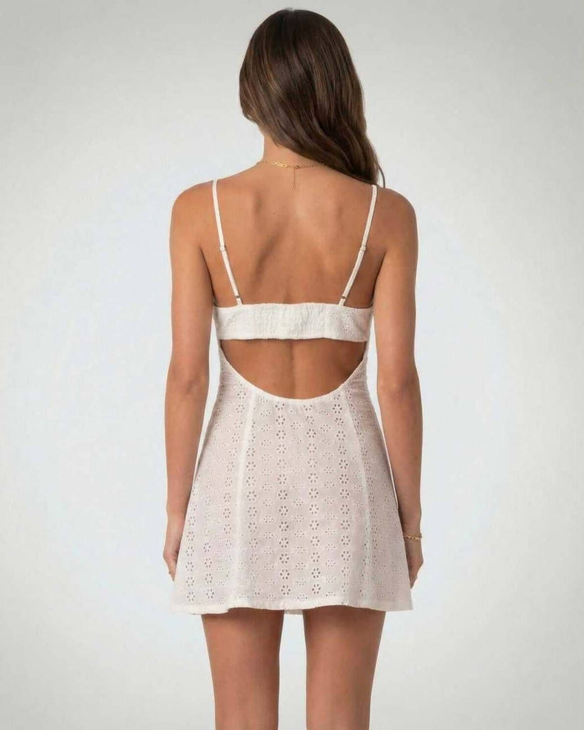 Luna Mini Dress by Lauven featuring an elegant A-line design and back hollow out detail.