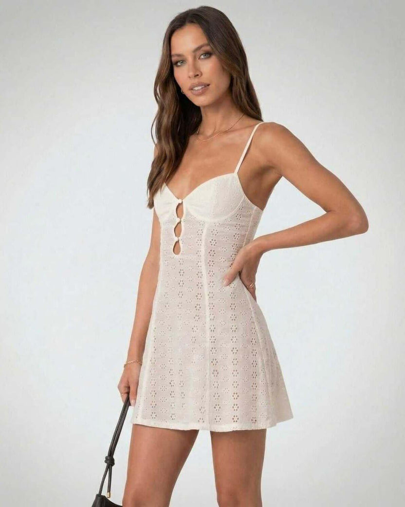 Lauven Luna Mini Dress – Elegant A-Line Spaghetti Strap Design with Hollow Out Detail
