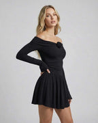 Luna Mini Dress by Lauven featuring off-shoulder floral detail and a flattering fit for evening wear.