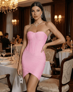 Luna Mini Dress by Lauven - Strapless pink sheath dress with structured bustier for elevated evening looks.