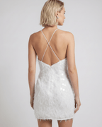 Lunelle Mini Dress by Lauven, featuring a halter neck, sequins, and bodycon silhouette for a modern, sleek look.