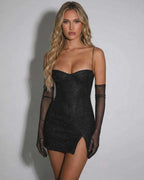Lyra Mini Dress by Lauven — Sequin V-Neck Bodycon Mini with High-Waist Silhouette and Glamorous Styling