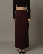 Merlot Maxi Skirt by Lauven - High-waisted straight silhouette with elegant slit.