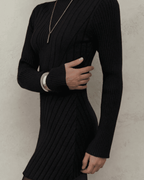 Milano Mini Dress by Lauven, featuring ribbed knit and mock neck design in elegant black.