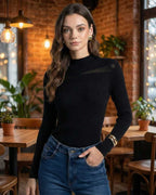 Milano Pullover by Lauven, women’s rib-knit sheer long sleeve pullover in modern style, perfect for everyday wear.