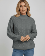 Monaco Sweater by Lauven – Women’s Oversized Cable Knit Sweater in gray for stylish fall winter fashion.