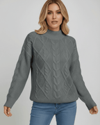 Monaco Sweater by Lauven – Women’s Oversized Cable Knit Sweater in versatile gray for elevated fall winter style.
