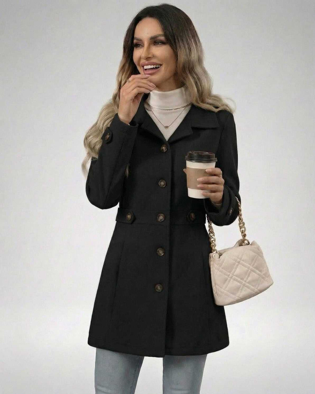 Noir Sculpt Jacket by Lauven, a women's black slim fit jacket featuring a refined silhouette and stylish details.