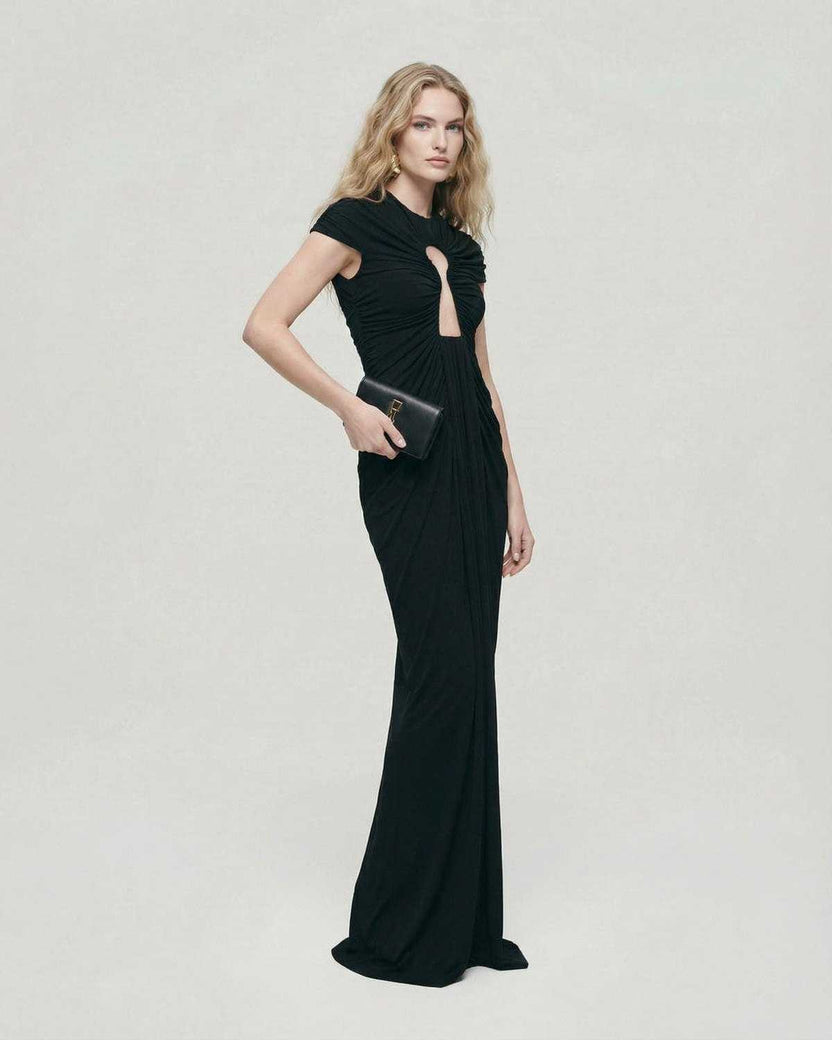 Noiré Maxi Dress by Lauven: elegant black evening dress with keyhole detail and sleek silhouette.