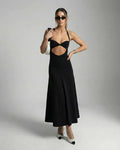 Nova Midi Dress by Lauven – Elegant cutout halter dress perfect for evening and club events.