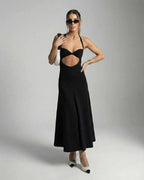 Nova Midi Dress by Lauven – Elegant cutout halter dress perfect for evening and club events.