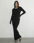 Nyx Maxi Dress by Lauven - Long sleeve black maxi dress with open back detail and sleek pencil silhouette.