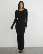 Nyx Maxi Dress by Lauven featuring a long sleeve black design and sleek pencil silhouette.