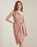Lyra Mini Dress by Lauven - One-Shoulder Satin Bodycon with Asymmetrical Hem in Pink.