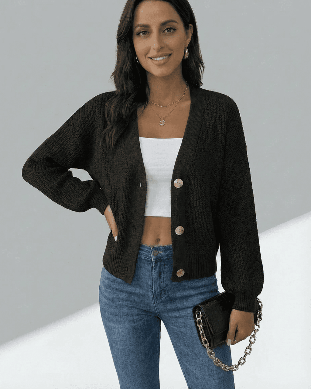 Orion Cardigan by Lauven, a stylish long sleeve V-neck knitwear piece perfect for layering.