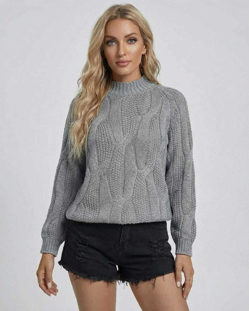 Orion Sweater by Lauven - Stylish cable-knit ribbed women's sweater in grey, perfect for fall and winter fashion.
