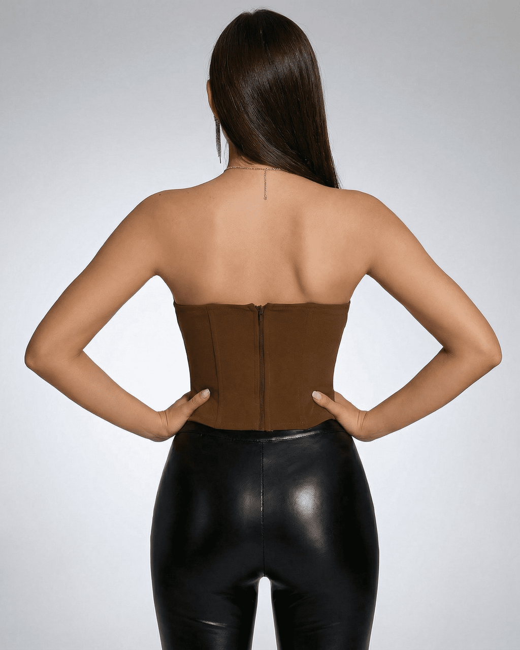 Back view of Ruby Corset Top from Lauven showcasing a strapless design and structured fit.