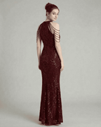 Elegant Ruby Maxi Dress by Lauven, showcasing a stunning sequin halter design with a mermaid silhouette.