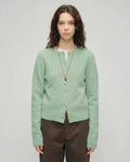 Sage Cardigan by Lauven – Women's green cardigan sweater with round neck and button front.