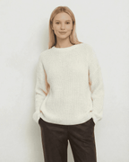 Seren Sweater by Lauven in a loose fit, thick ribbed ivory knitwear, perfect for cozy fall and winter days.