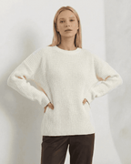 Seren Sweater by Lauven - Loose fit thick ribbed knitwear in ivory with round neck and long sleeves.