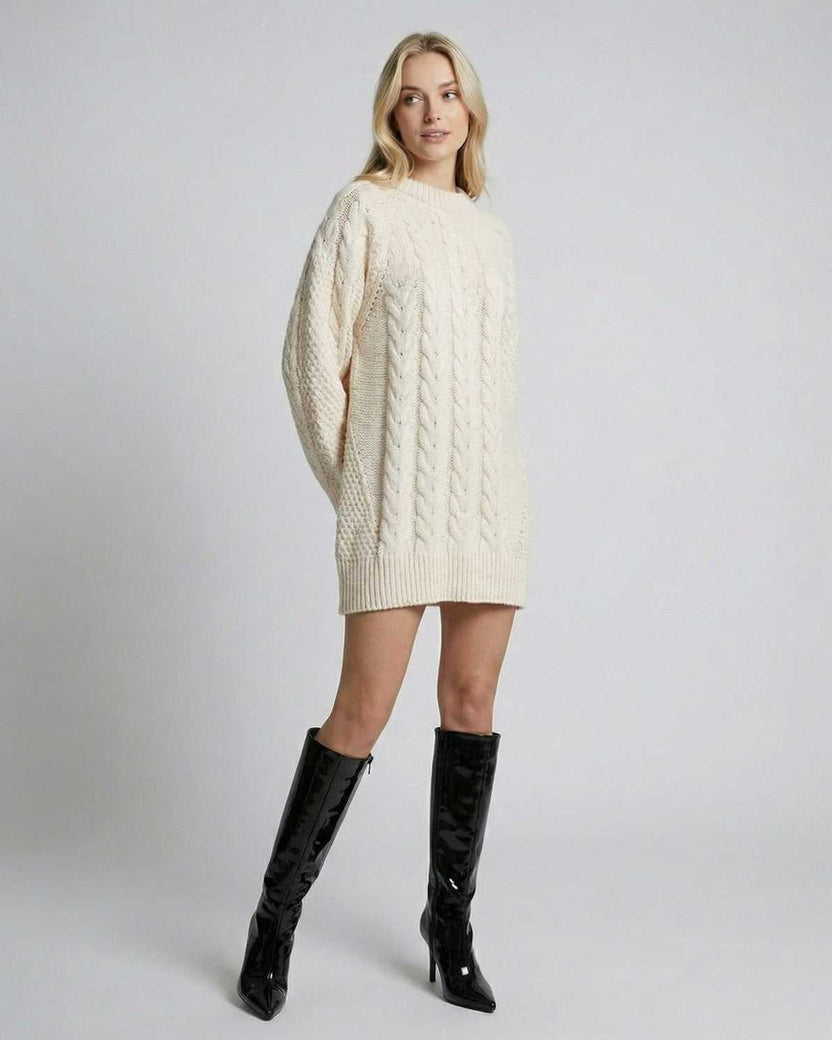 Sienna Mini Dress by Lauven, featuring a cable knit design with long sleeves and a chic mini length.