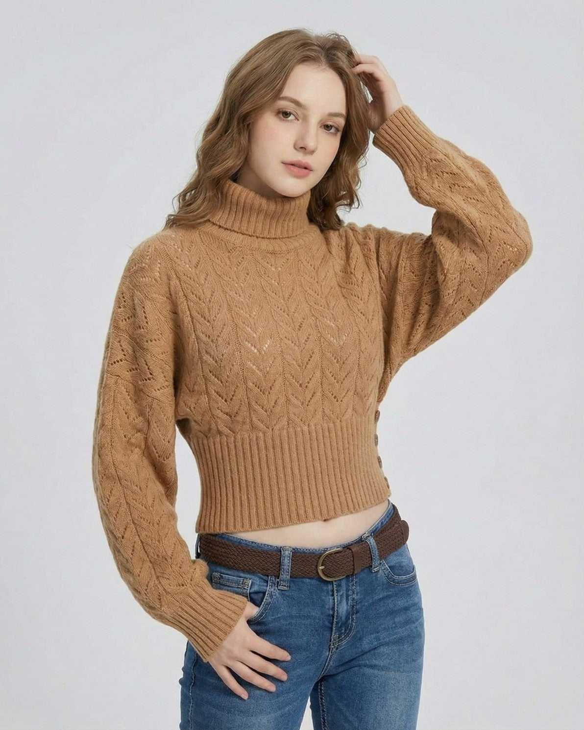 Sienna Sweater by Lauven - Slim Fit Turtleneck Knit Sweater with textured pattern and ribbed hem.