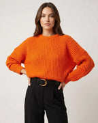 Sienna Sweater by Lauven in bright orange knit with a relaxed silhouette, perfect for everyday wear.