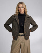 Cambridge Jacket by Lauven - Women’s plaid jacket featuring a lapel collar and long sleeves, styled for classic elegance.