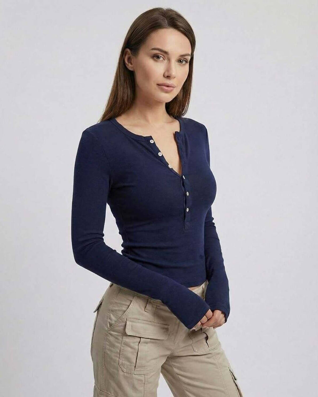 Arden Long Sleeve – Women’s Navy Blue Long Sleeve Top from Lauven with Slim Fit Viscose Design.