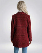 Back view of the Lauven Verona Jacket - Women’s Red Plaid Jacket with Slim Fit and tailored silhouette.