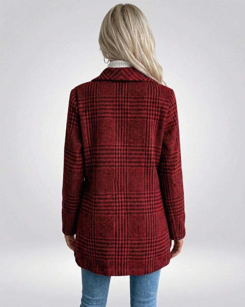 Back view of the Lauven Verona Jacket - Women’s Red Plaid Jacket with Slim Fit and tailored silhouette.
