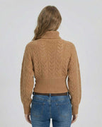 Sienna Sweater by Lauven in a textured knit, showcasing back view with structured silhouette and ribbed hem.
