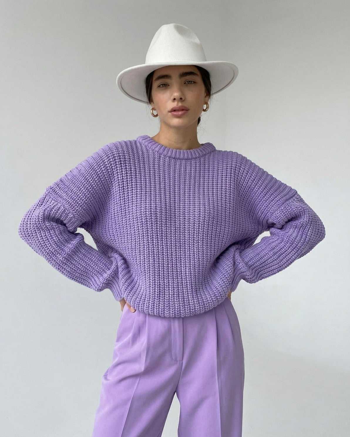 Lavande Sweater by Lauven, featuring a relaxed fit and textured knit in a chic purple design.