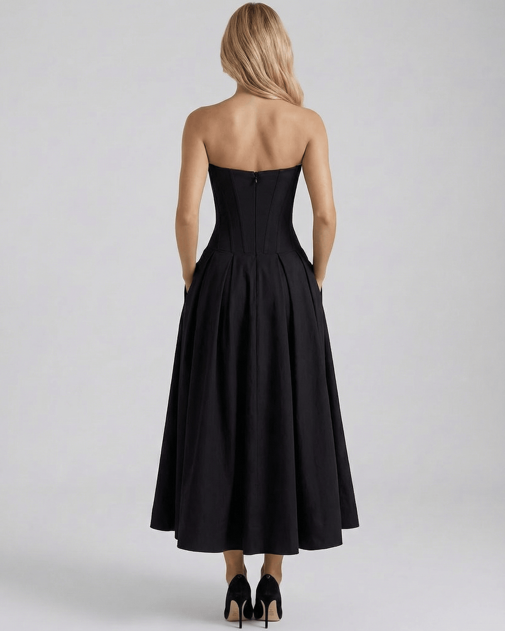 Aveline Midi Dress by Lauven, V-neck midi dress with structured polyester and elegant skirt, perfect for any occasion.