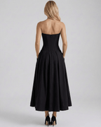 Aveline Midi Dress by Lauven, V-neck midi dress with structured polyester and elegant skirt, perfect for any occasion.