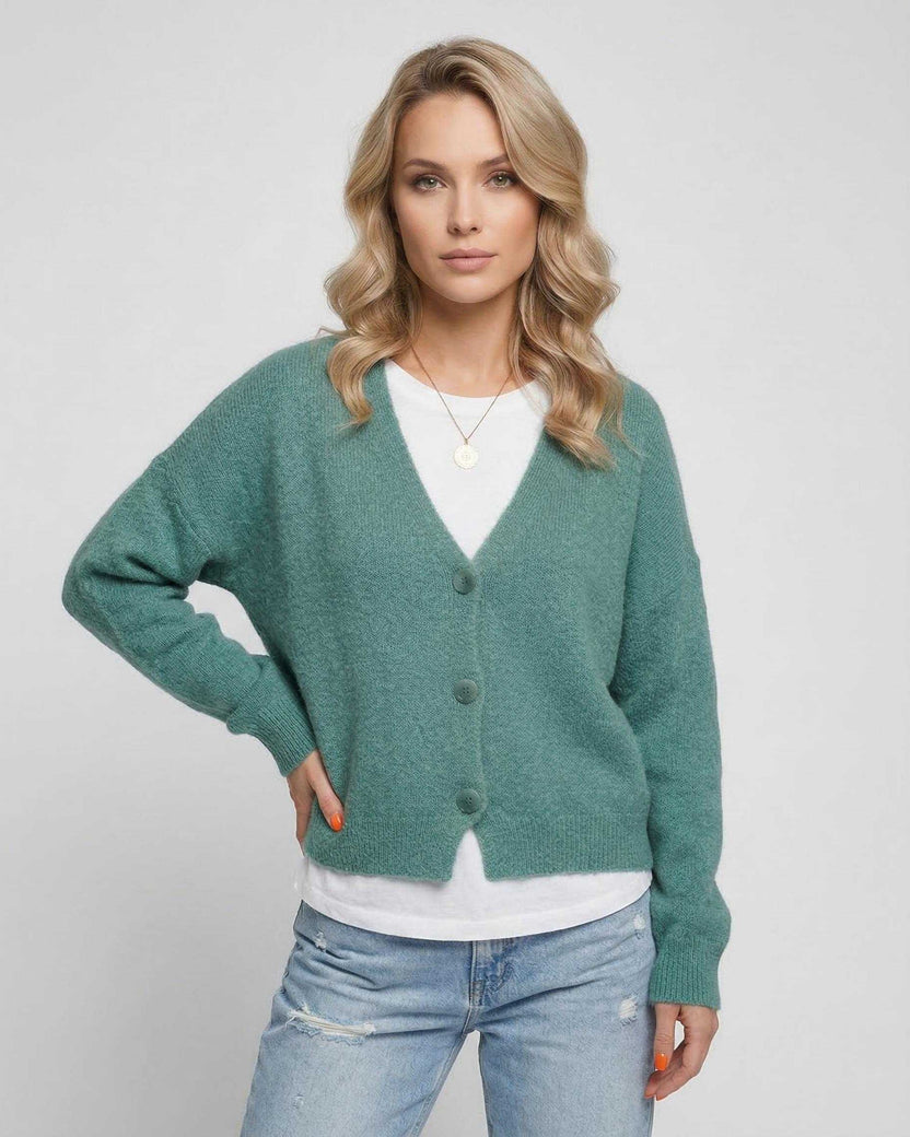 Luna Cardigan by Lauven, soft green knitwear, perfect for daily wear and casual outings.