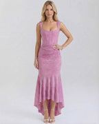 Luna Maxi Dress by Lauven - Elegant pink sleeveless dress with square neckline and fish tail hemline.