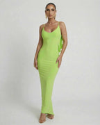 Lauven Luna Maxi Dress in vibrant lime green, sleek sleeveless design with spaghetti straps.