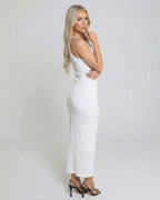 Luna Midi Dress by Lauven - Chic white sleeveless slim fit dress with a floor-length pencil cut.
