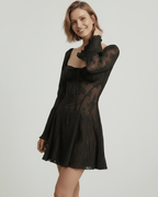 Luna Mini Dress by Lauven features a bodycon fit, lace details, and a square neckline. Elegant choice for special occasions.