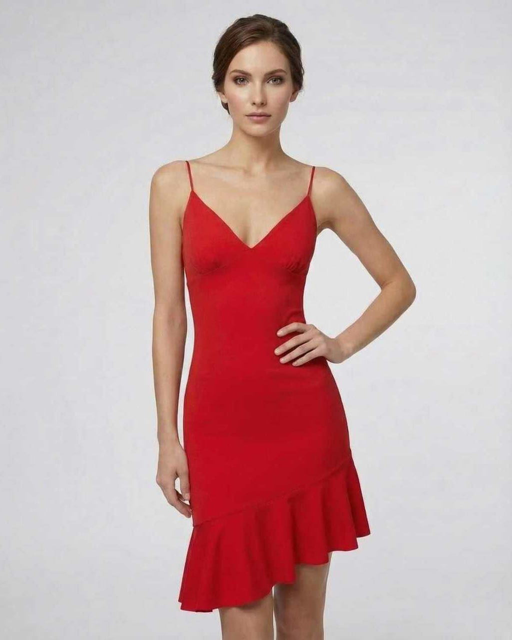 Luna Mini Dress by Lauven in elegant red, featuring a flattering A-line silhouette with ruffle detail.