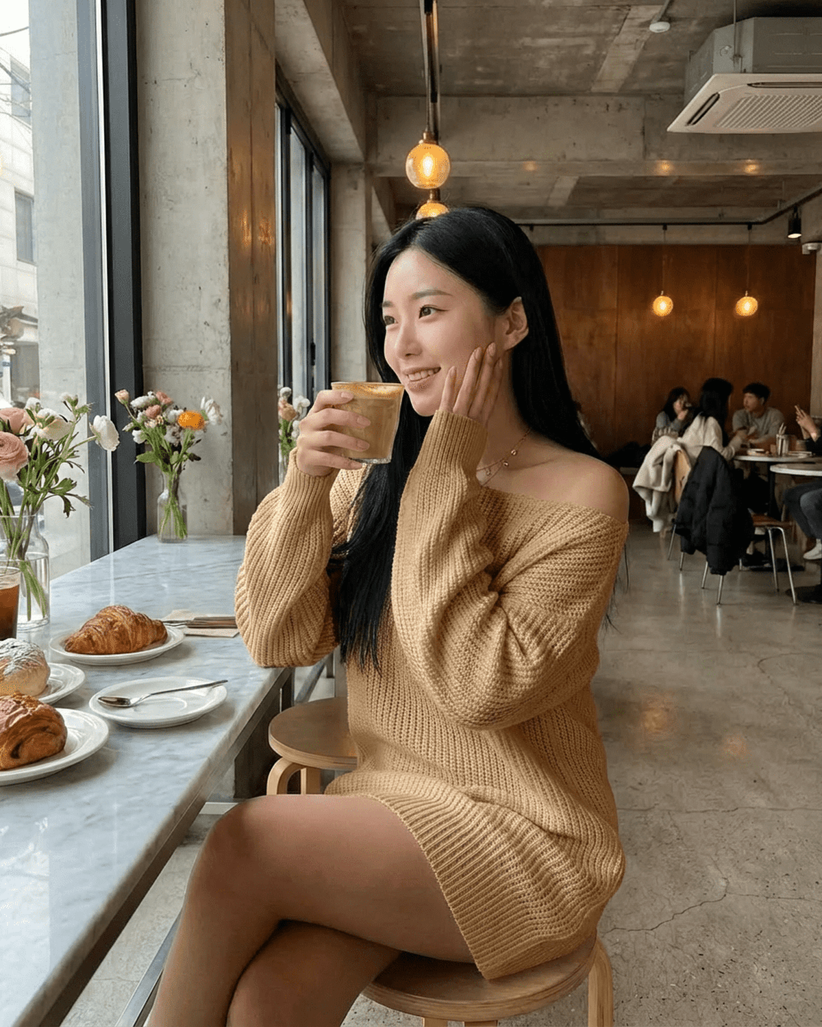 Luna Mini Dress by Lauven, off-the-shoulder style, cozy ribbed knit fabric, vibrant yellow look, perfect for modern fashion.