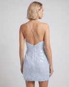 Lunelle Mini Dress featuring a halter neck, sequins, and a sleek bodycon silhouette. Designed by Lauven.