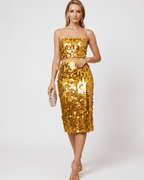 Lustra Sequin Set - High-shine two-piece evening outfit featuring a sequined cropped top and midi skirt by Lauven.