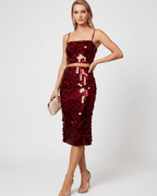 Lustra Sequin Set showcasing a high-shine two-piece with reflective sequins, designed by Lauven for modern glamour.