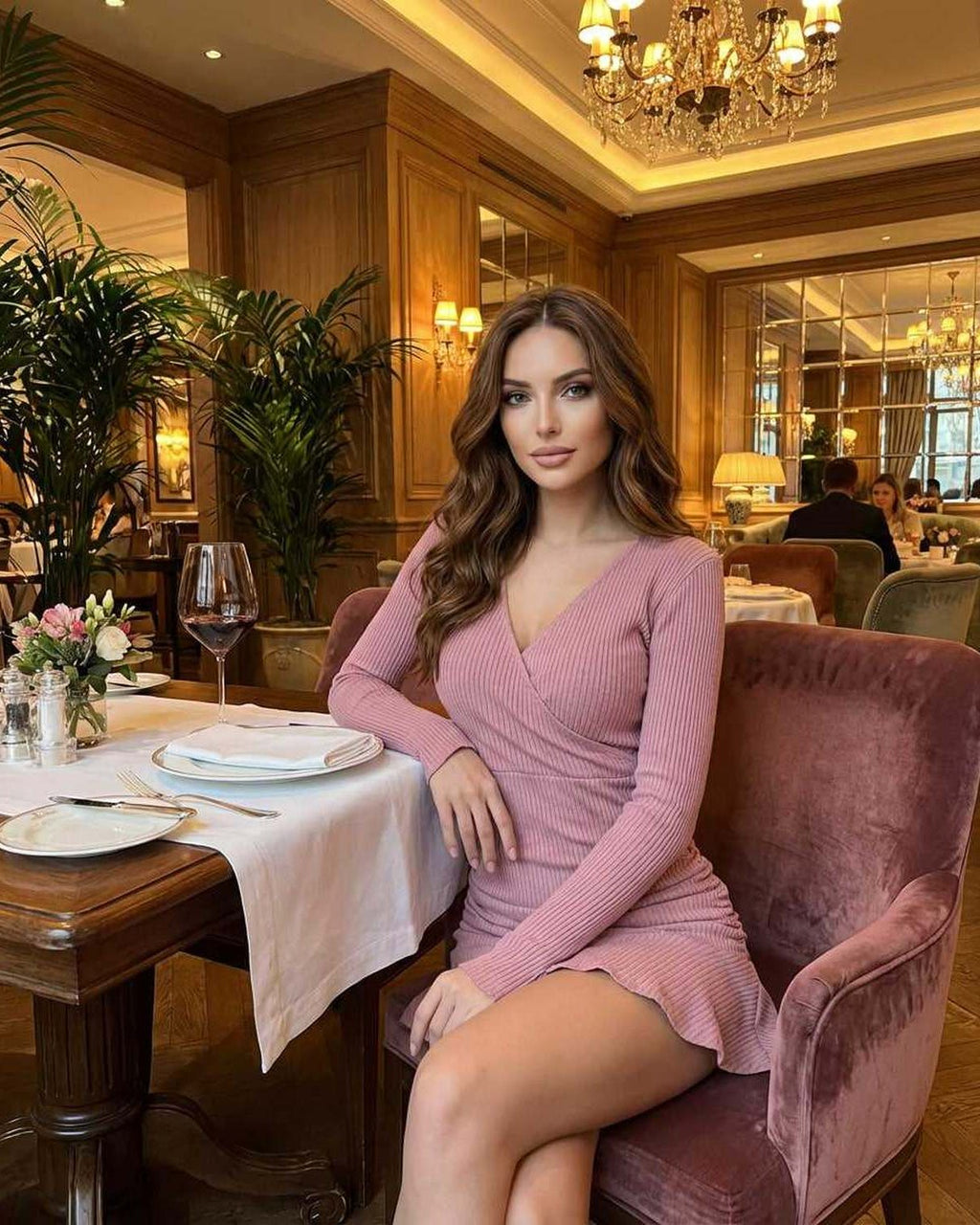 Lyra Mini Dress in Dusty Rose Ribbed Knit, showcasing contemporary elegance and comfort by Lauven.