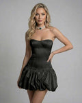 Lauven Midnight Mini Dress – Black Strapless Bodycon Mini Dress with Backless Detail, sleek and stylish.