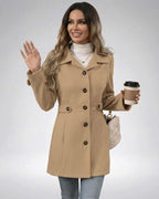 Milano Jacket by Lauven - Women’s beige slim fit tailored jacket with a defined waist and modern sophistication.