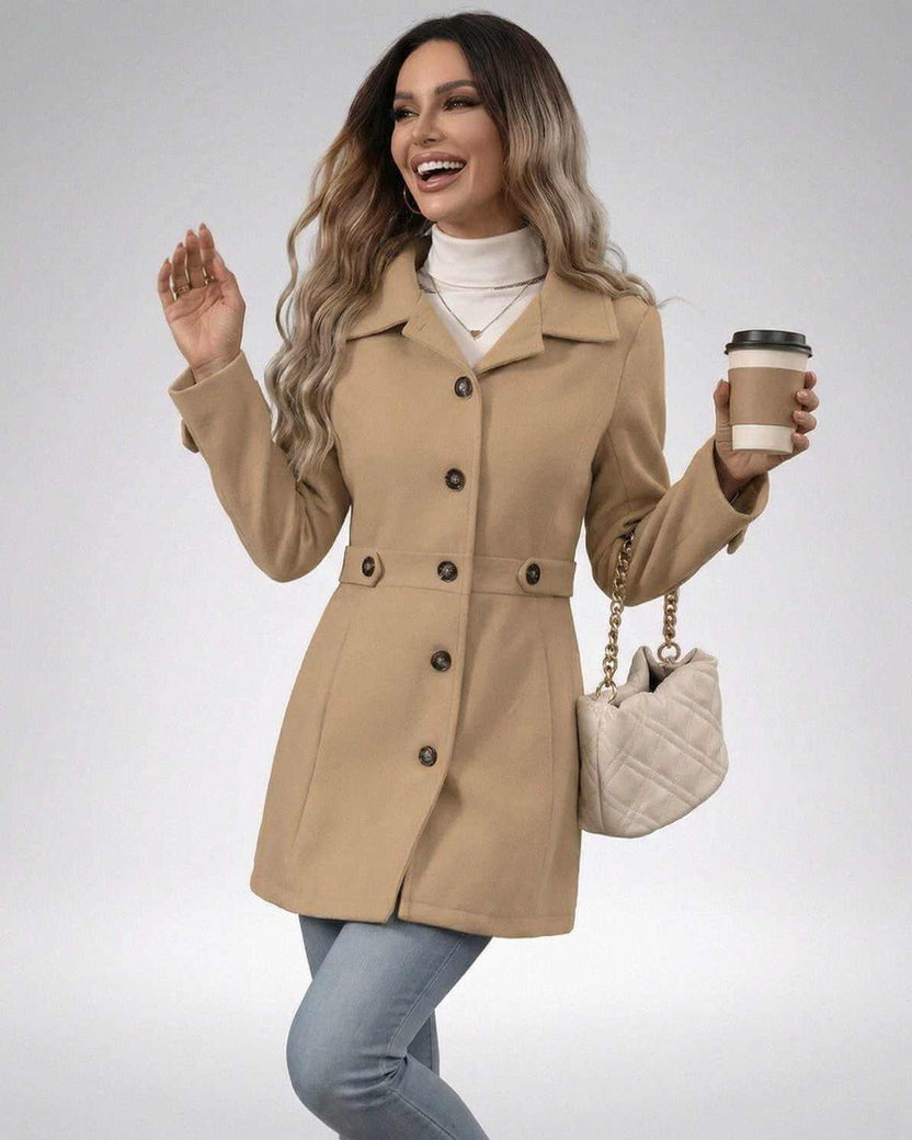 Milano Jacket by Lauven - Women’s beige jacket with slim fit tailored design, perfect for a polished everyday look.
